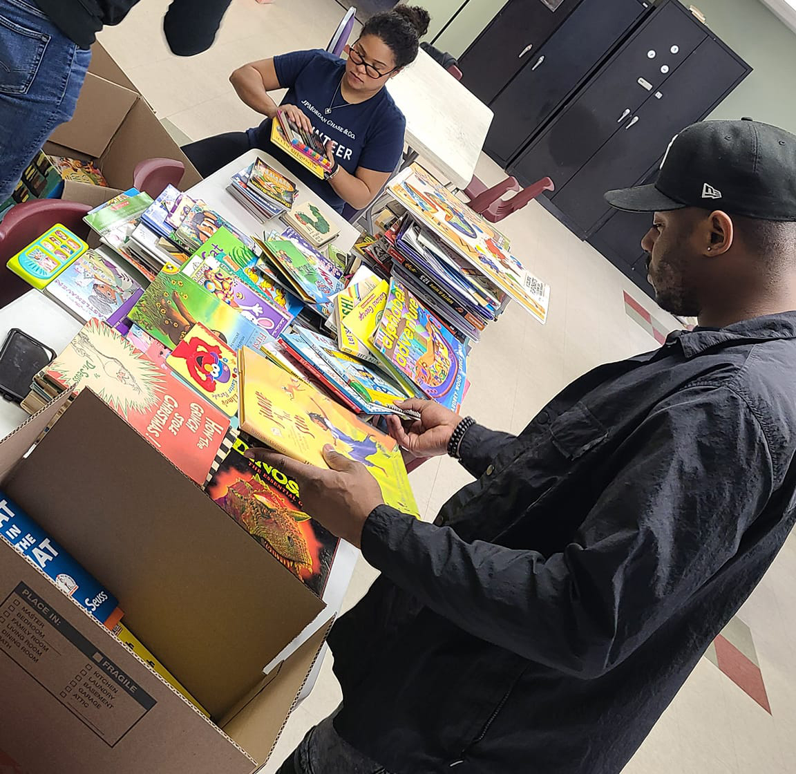 Sorting donated books