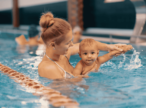 Mom and baby in swim lesson