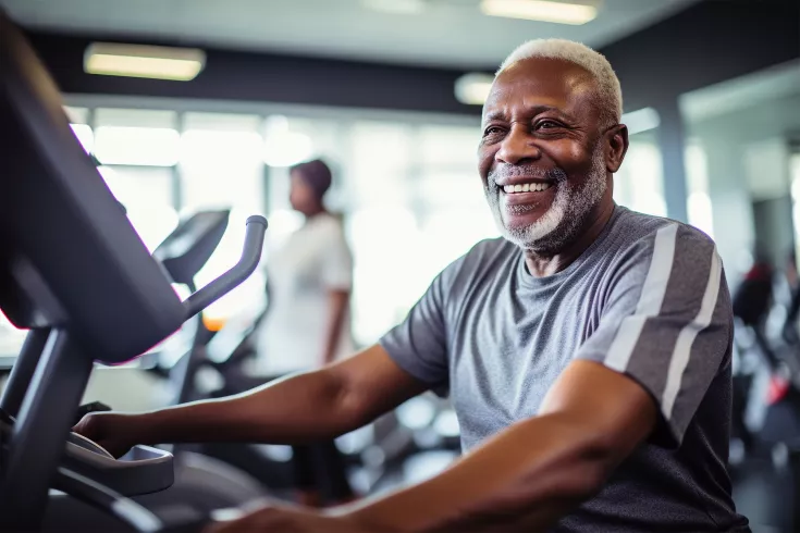 Man on fitness equipment