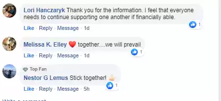 Screenshot of Facebook posts in support of the Y.