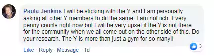 Screenshot of Facebook post in support of the Y.